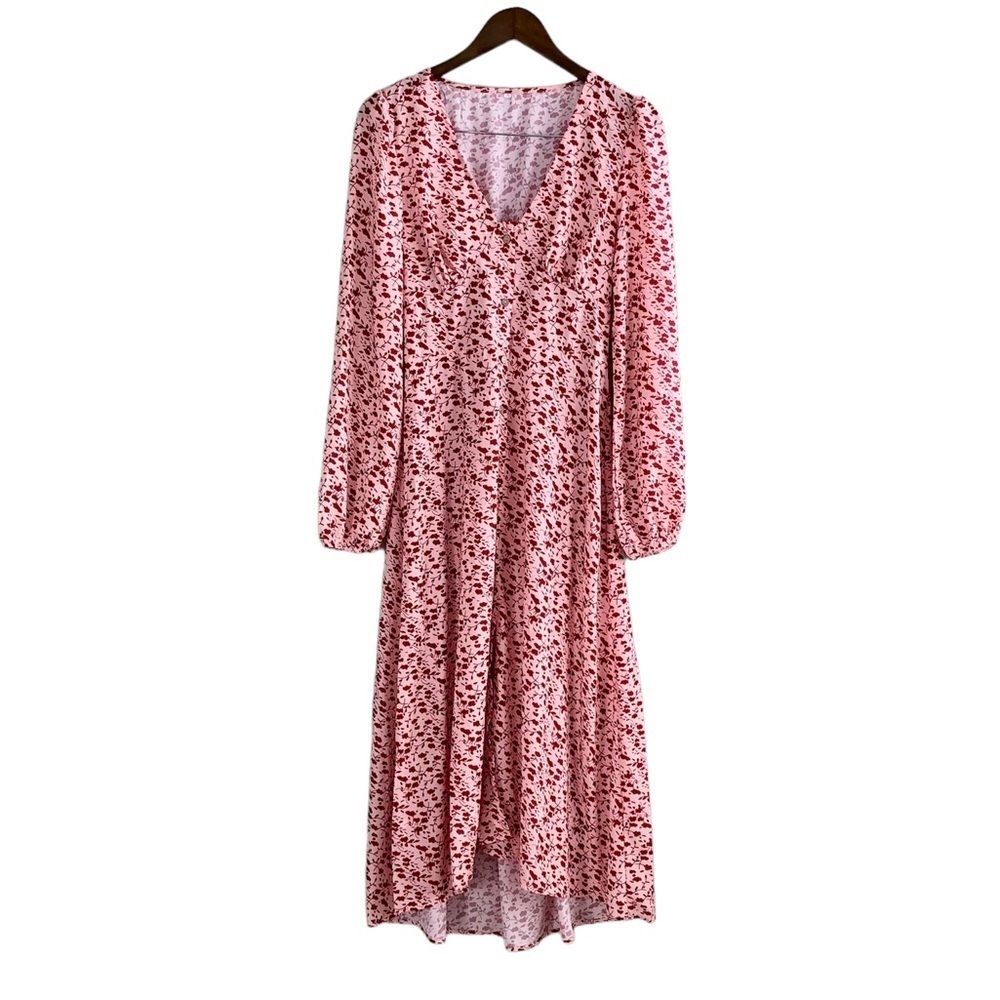 Vintage Floral Button Front Maxi Dress Pink Red Long Sleeve Women’s Small - Picture 14 of 14